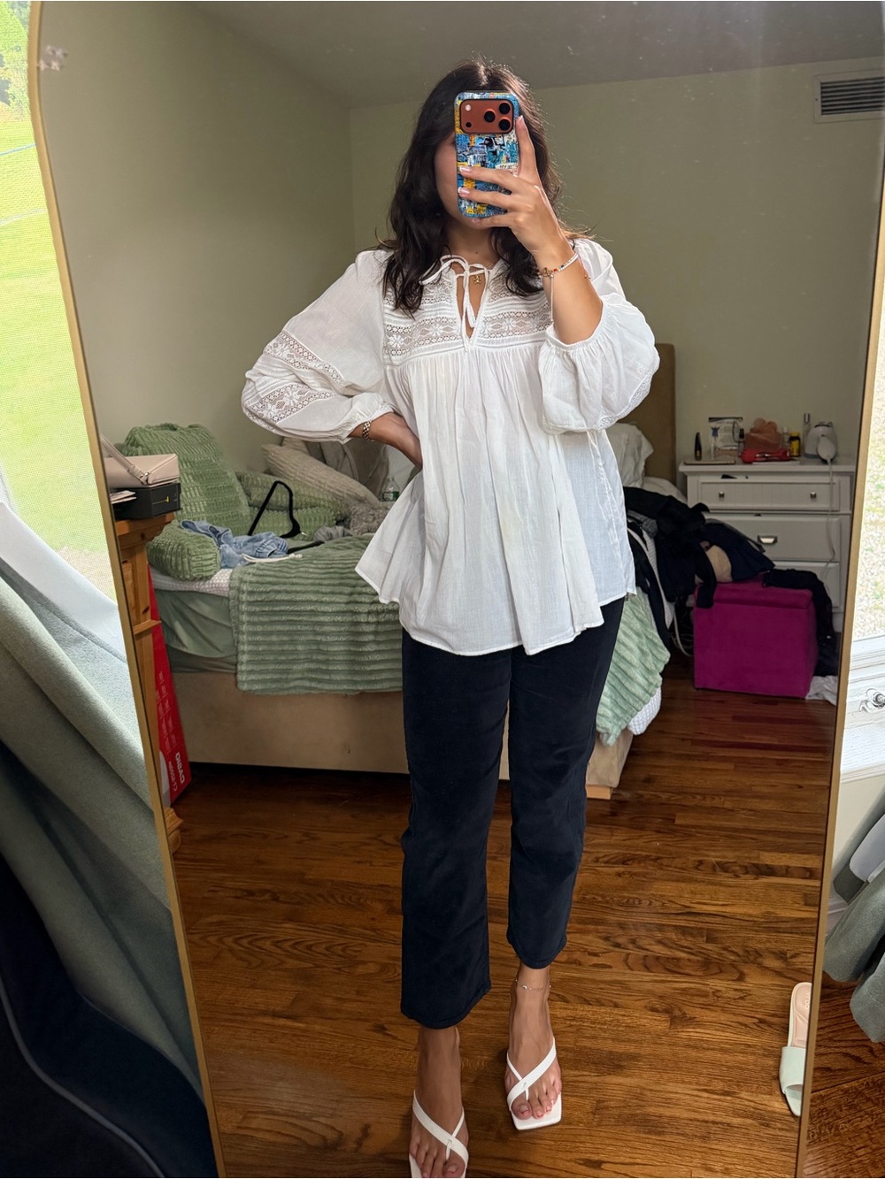 Velvet White Lace-Trim Blouse - Women